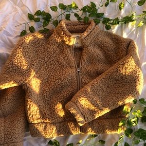 Hollister Brown Sherpa Cropped Zip-Up Jacket- EXCELLENT CONDITION